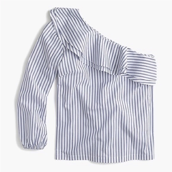 NWOT J Crew Striped One-Shoulder Ruffle Top - Picture 2 of 2